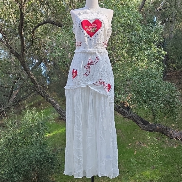NWT FOR LOVE AND LEMONS MI AMORE EMBROIDERED HALTER NAT WHITE MAXI DRESS SIZE M - Picture 3 of 9